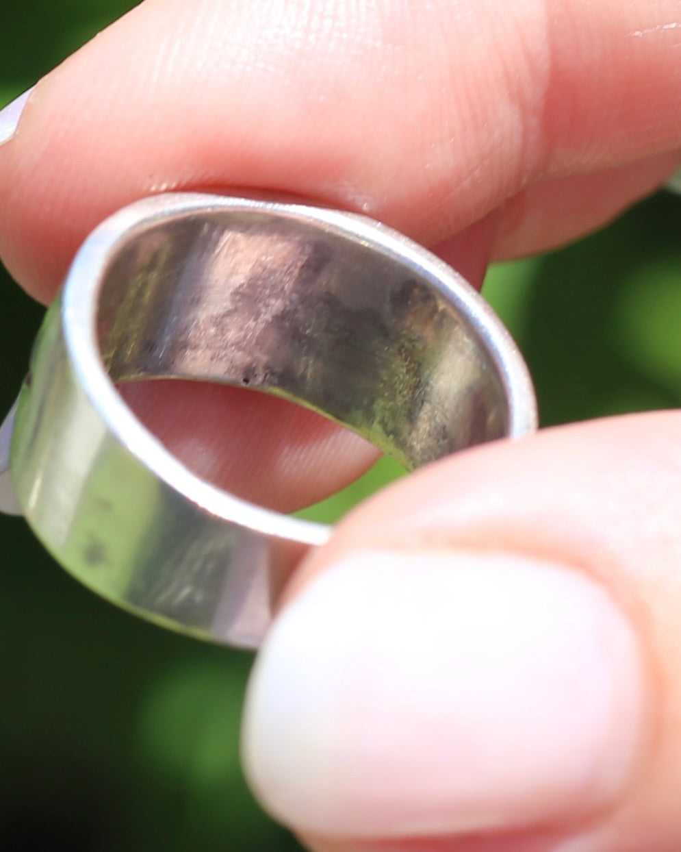 Silver Band with Black Rhodium Tribal Style Geometric Pattern, Sterling Silver, size 8 or Q, 7.6g