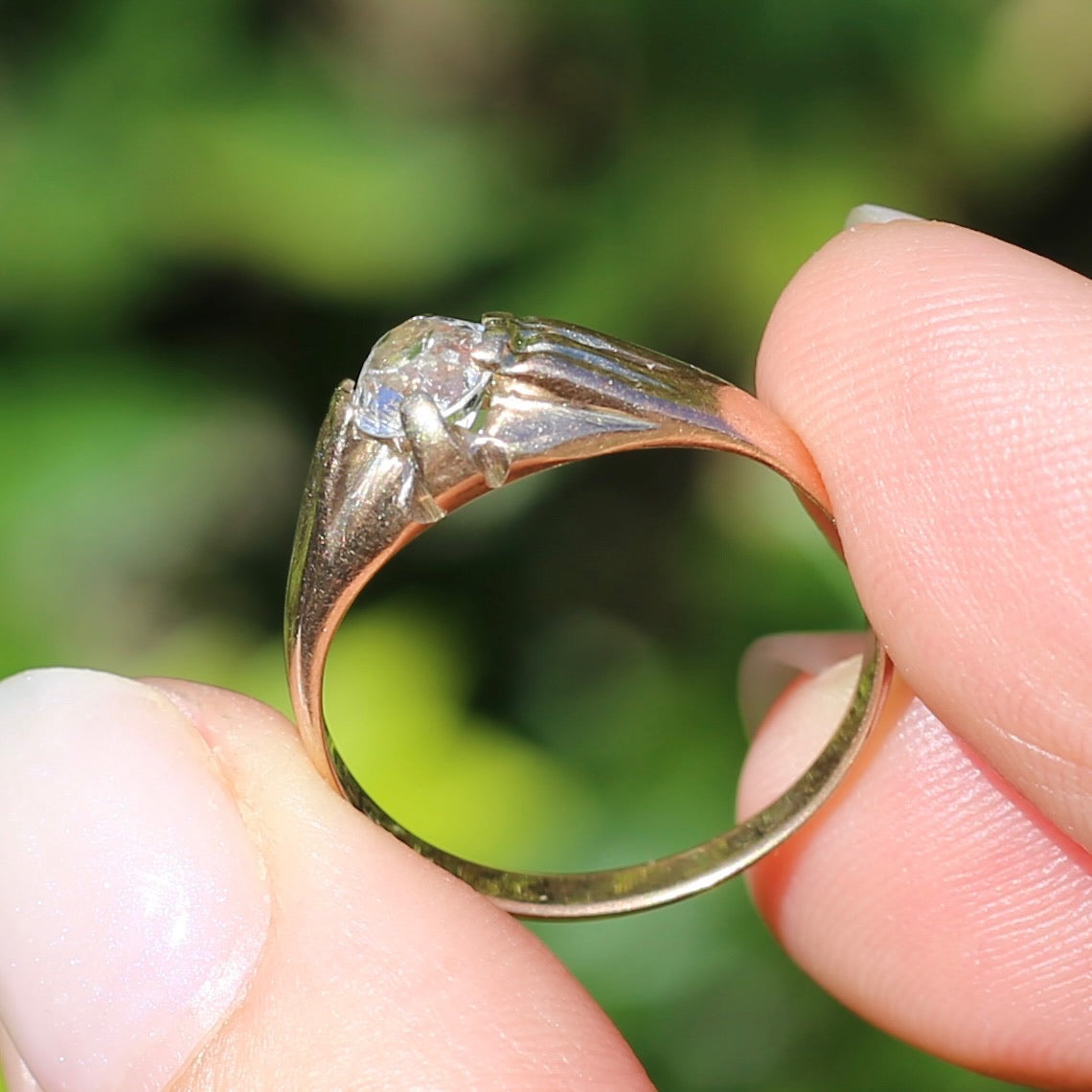 Hand Cut White Sapphire in 15ct Old Gold Ring, size N1/2 or just under 7