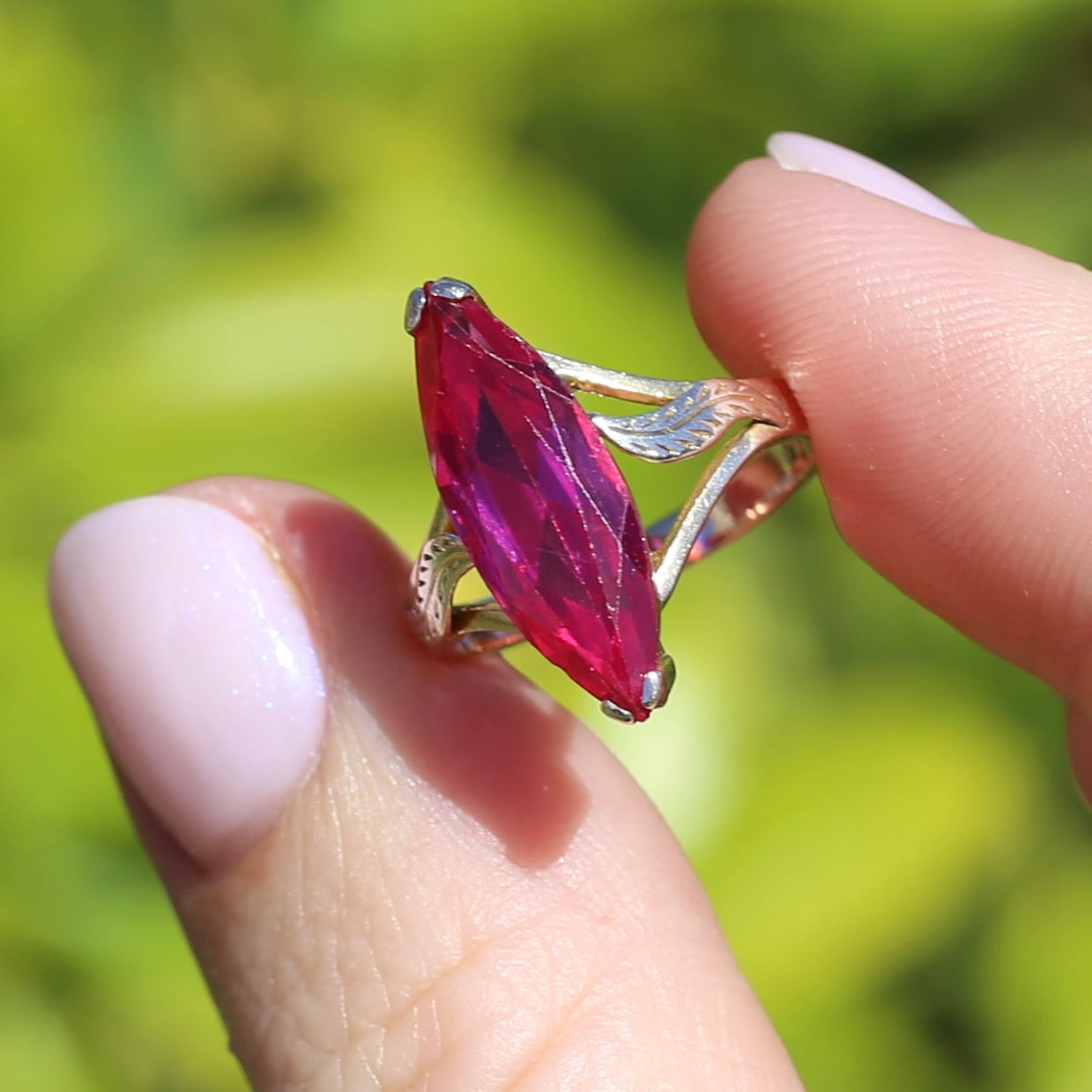 Mid Century Russian Synthetic Ruby Ring, 14ct Rosey Gold, size L1/2 or 6