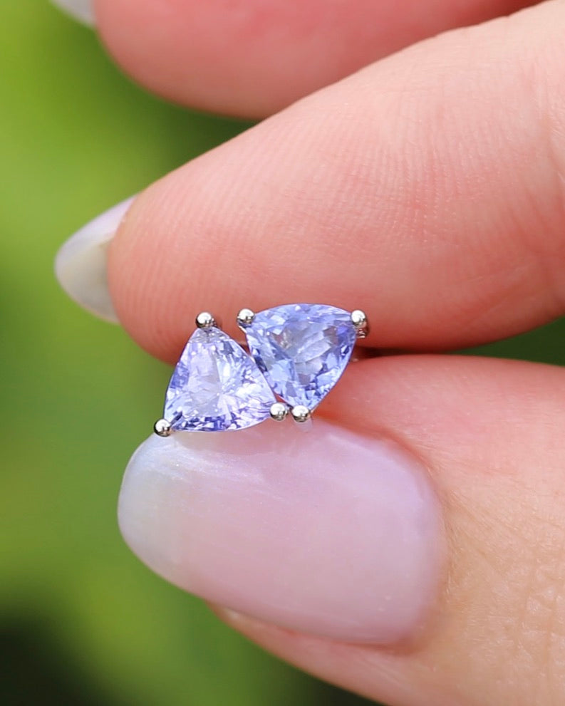 Trillion Cut Tanzanite Earrings, 14ct White Gold, 1.32g