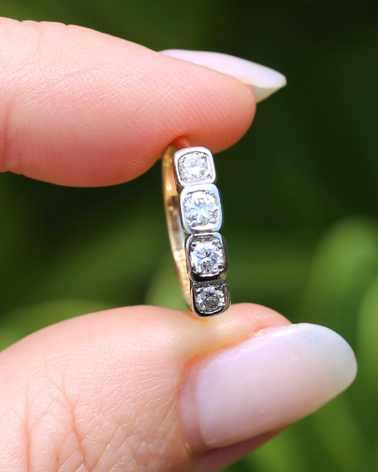 Circa 1930s Four Stone "Quadrillo" Diamond Ring, 18ct Yellow Gold and Paladium, size just over K1/2 or just over 5.5, 3.04g, with valuation