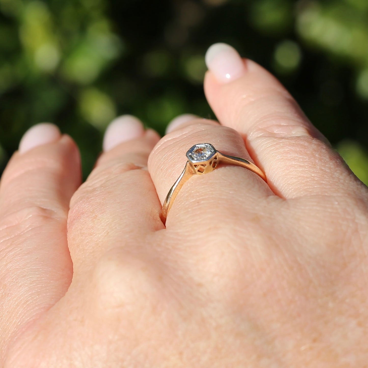 Early Australian Old Cut Diamond Solitaire by H. G. Rogers, 18ct White and Yellow Gold, size 9.5 or just over S1/2