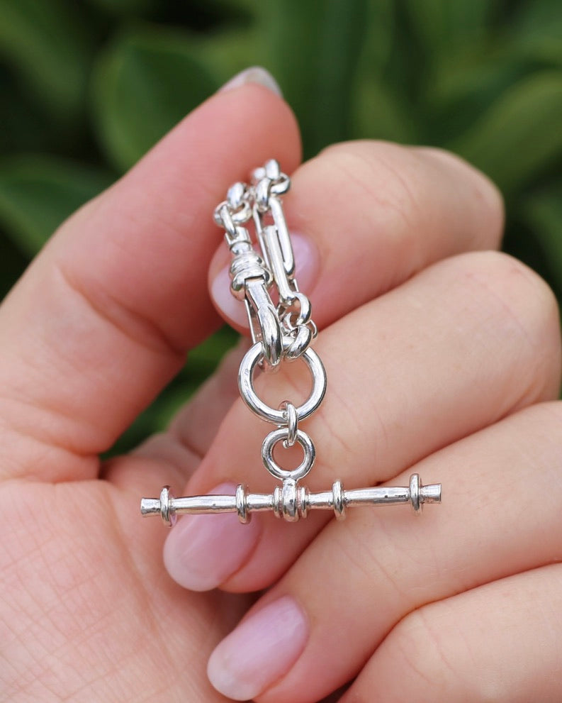 Trombone and Belcher Chain with Single Albert Swivel Clasp and T-bar, 45cm or 17.75 inches, 17.8g