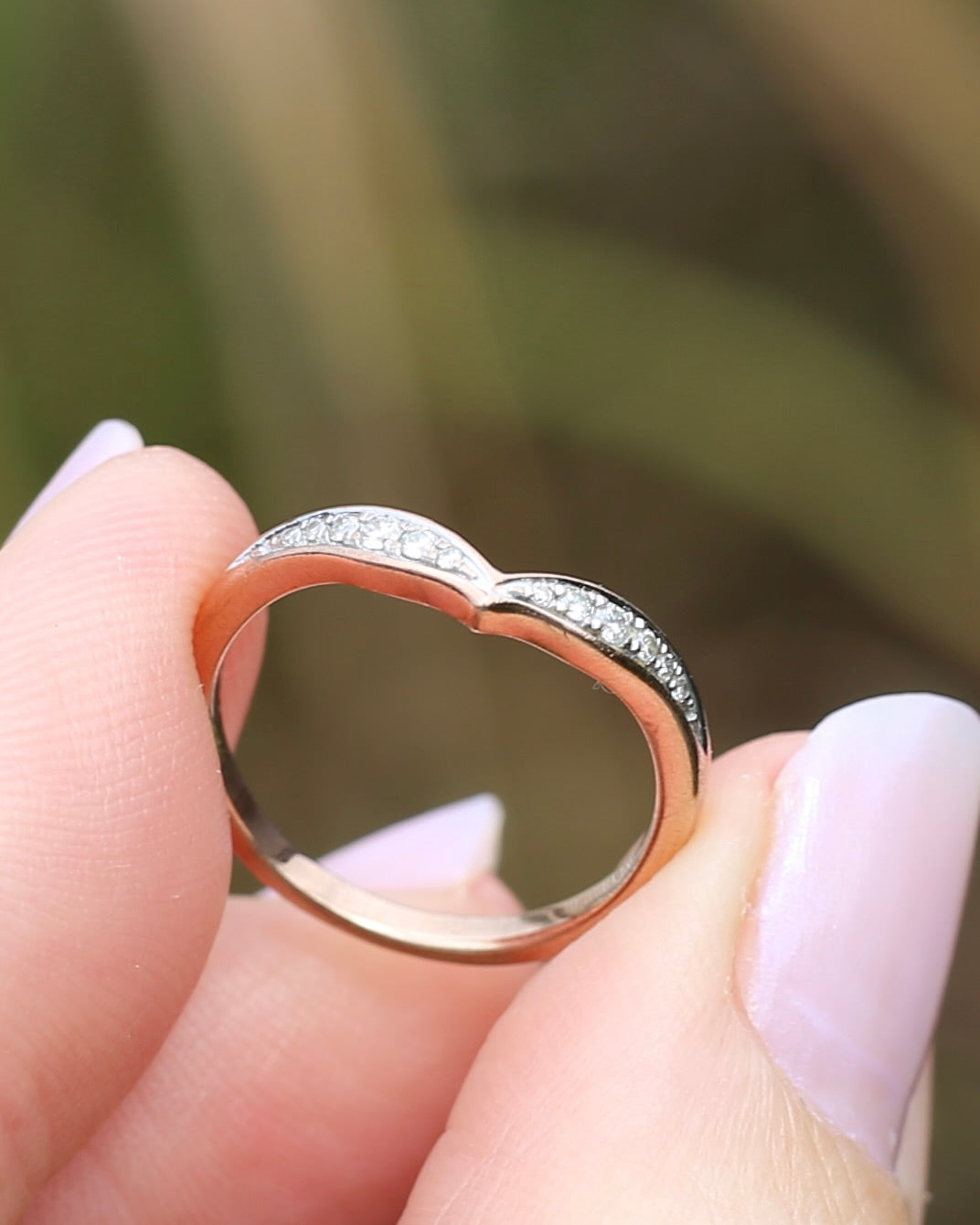 Bead Set Natural Diamond Wishbone Ring, 9ct Rose Gold, size J or 4.75, 1.7g