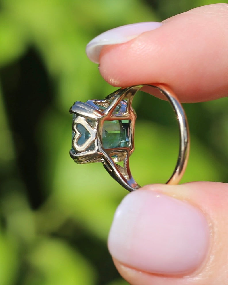 Second Glance - Natural 4.3ct Emerald Cut Aquamarine in Vintage 1963 London Made Ring, 9ct Yellow Gold, size K1/2 or 5.5, 3.04g
