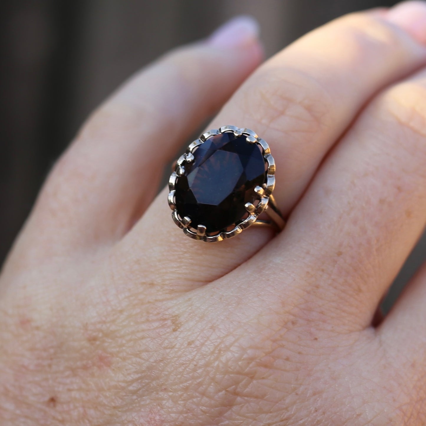 Gorgeous 1973 7.5ct Smoky Quartz Cocktail Ring, size N or 6.75