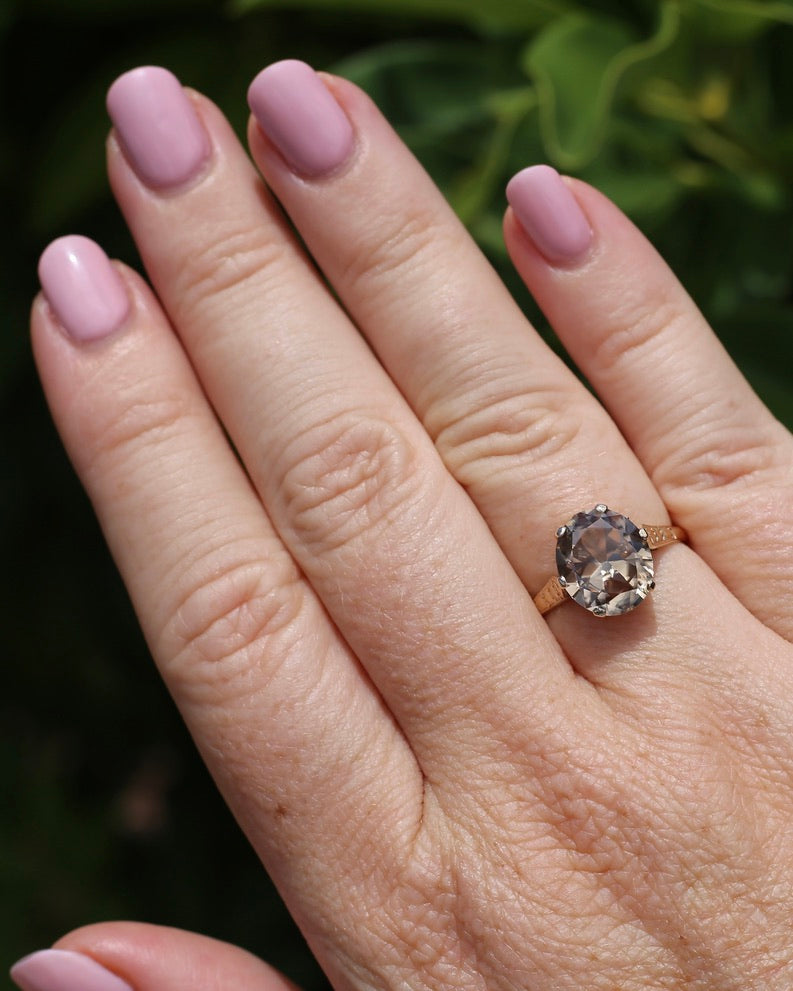 5.68ct Oval Natural Australian Zircon, In 1973 Birmingham Made Ring, 9ct Yellow Gold, size O1/2 or 7.5, 3.41g