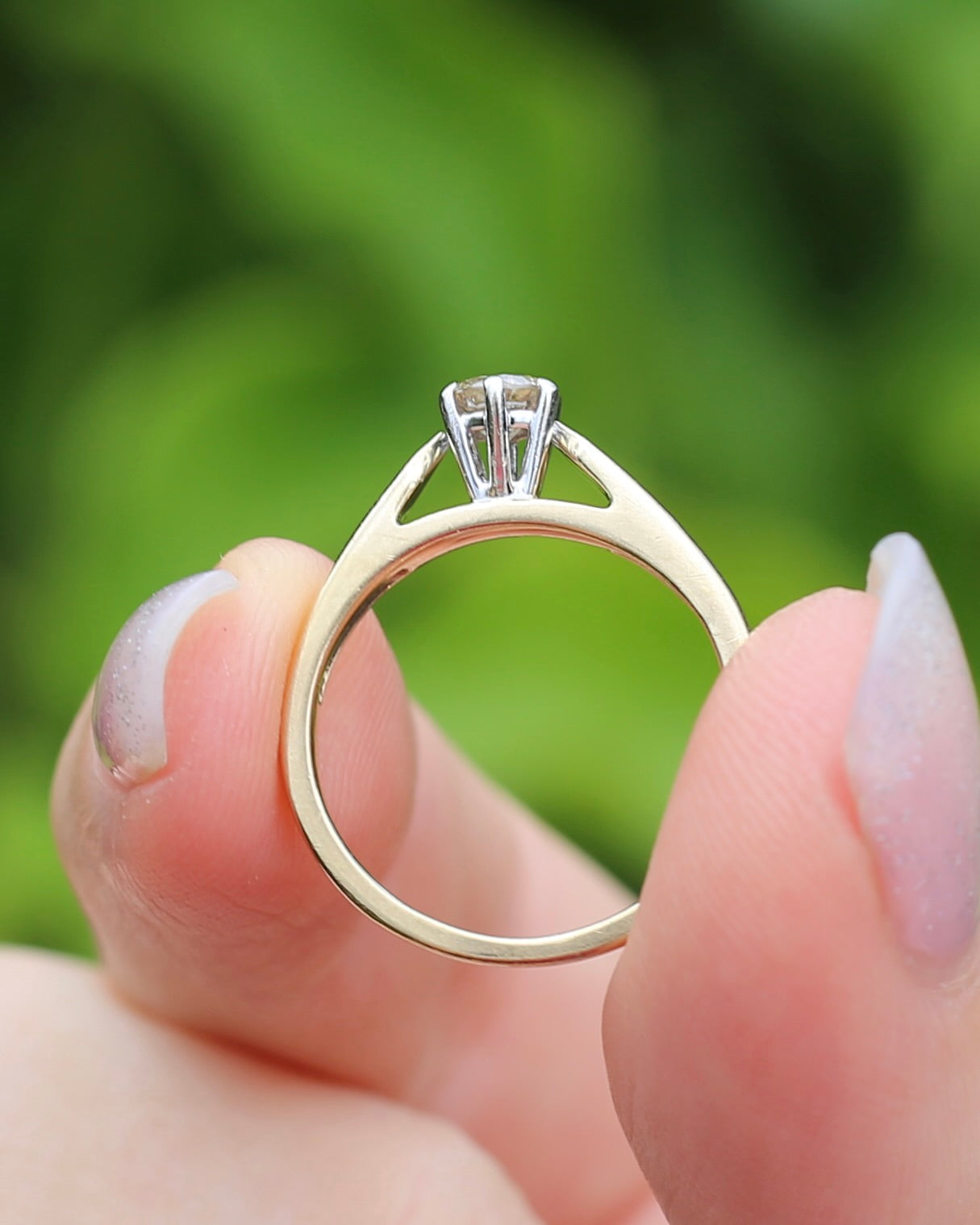 0.35ct Natural Champagne Diamond Solitaire, 9ct Yellow Gold (with white gold setting), size L or 5.75, 2.72g