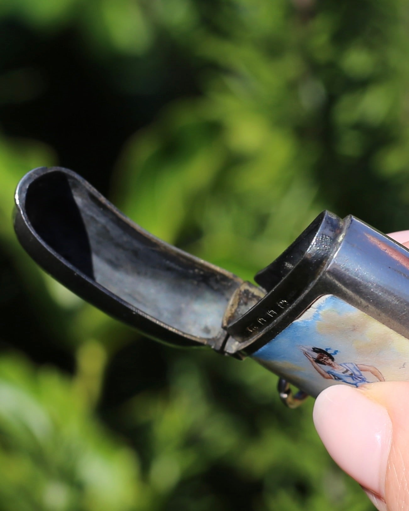 Antique 1896 Vesta Case featuring Enamel Sailor Girl, Sterling Silver, 39g