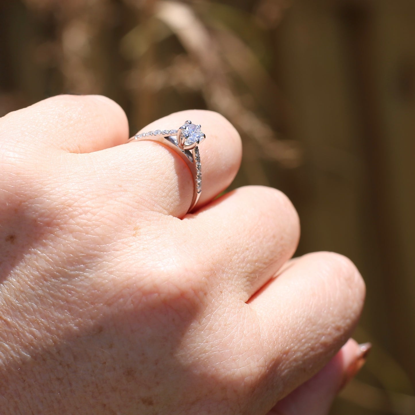 On hold Early Brilliant Cut 0.45ct Diamond Ring, with Grain Set Diamond Shoulders, 18ct White Gold, size 6.5 or M1/2