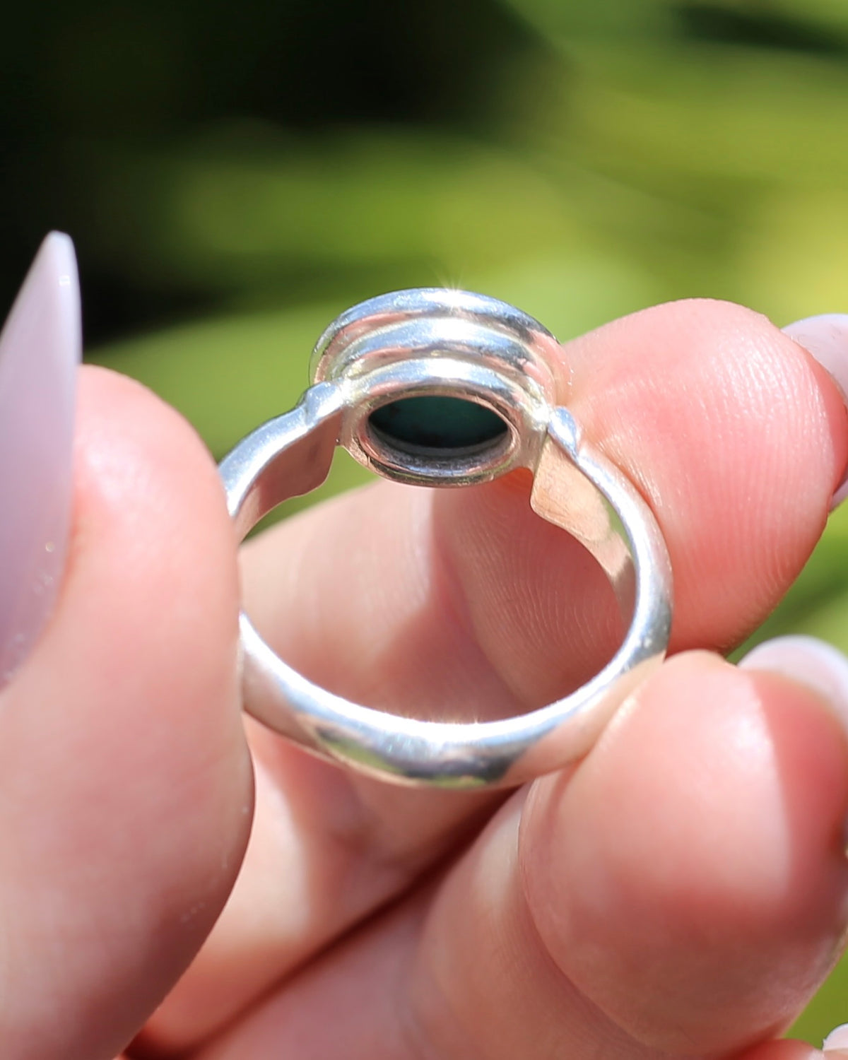 Natural Turquoise Cabochon Bezel Set Ring, Sterling Silver, size Q or just over 8, 7.3g