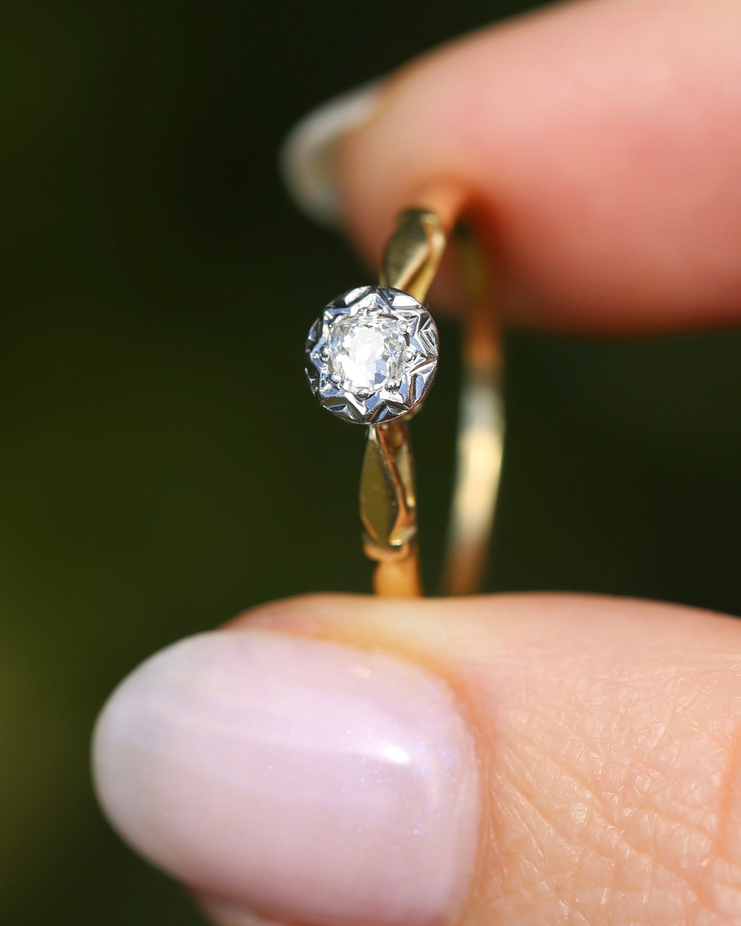 Circa 1930s Old Cut Solitaire, 18ct Yellow Gold and Diamond, size 7 or N1/2
