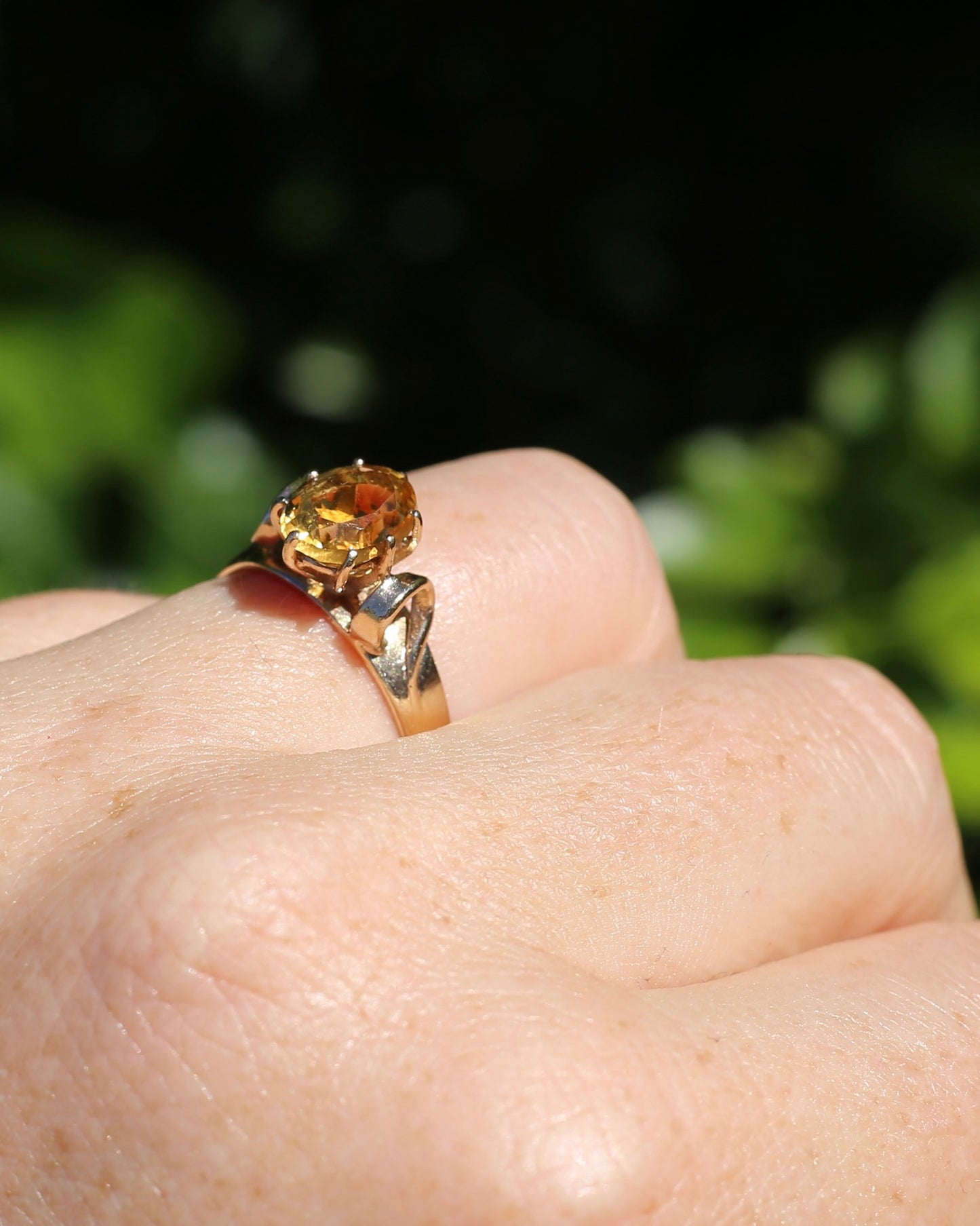 Vintage Hand Cut Oval Citrine Ring, 9ct Yellow Gold, size P or 7.5