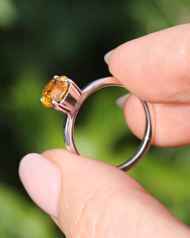 Vibrant Orange Citrine Ring, Sterling Silver, size P or 7.5, 3.1g