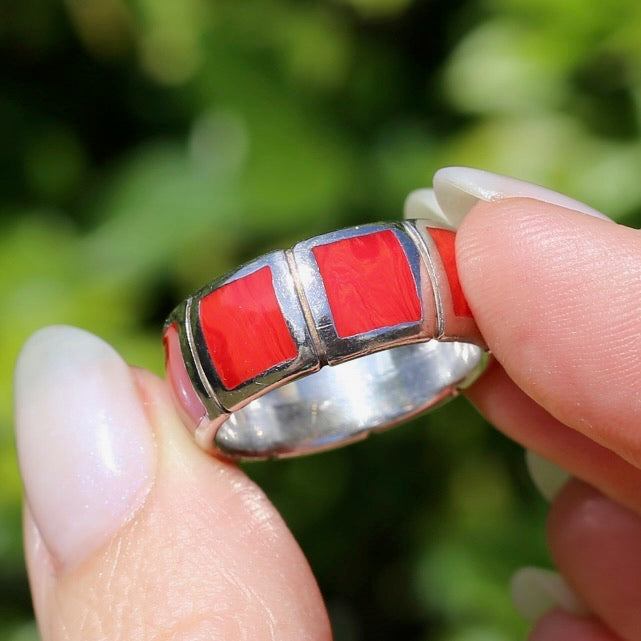 Red Square Resin Silver Ring, Size R1/2 or 8.75 (fits more like a P1/2)