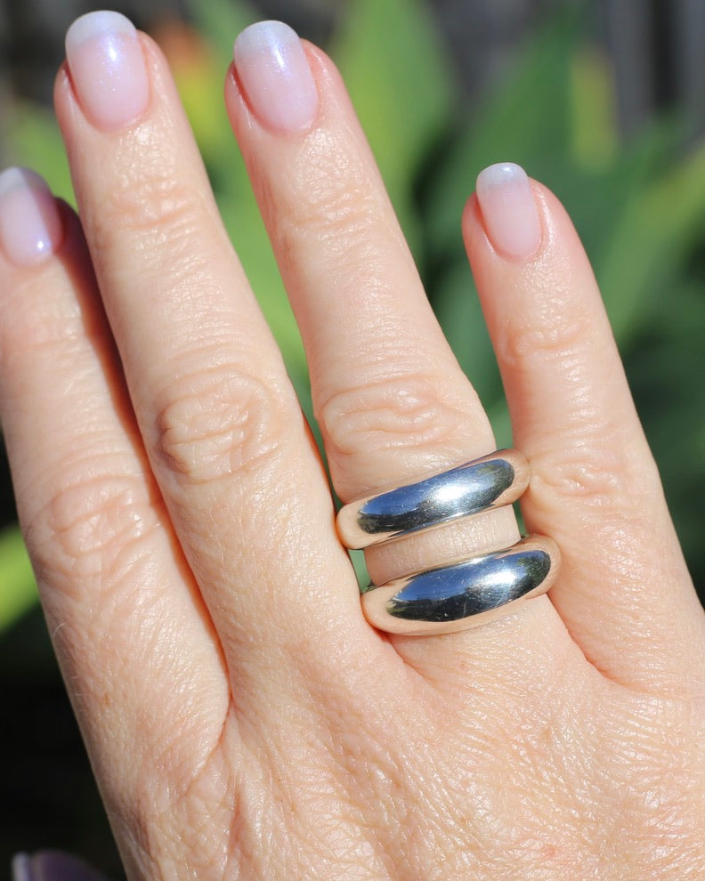 Structural Double Band Silver Ring, Sterling Silver, size R1/2 or just under 9, 12g