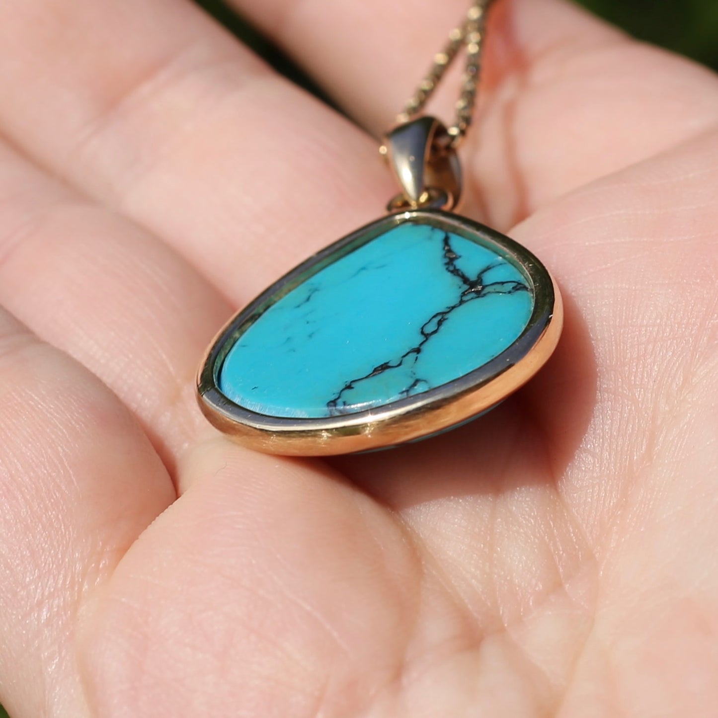 Natural Pear Turquoise Pendant in 9ct Yellow Gold, 6.69g