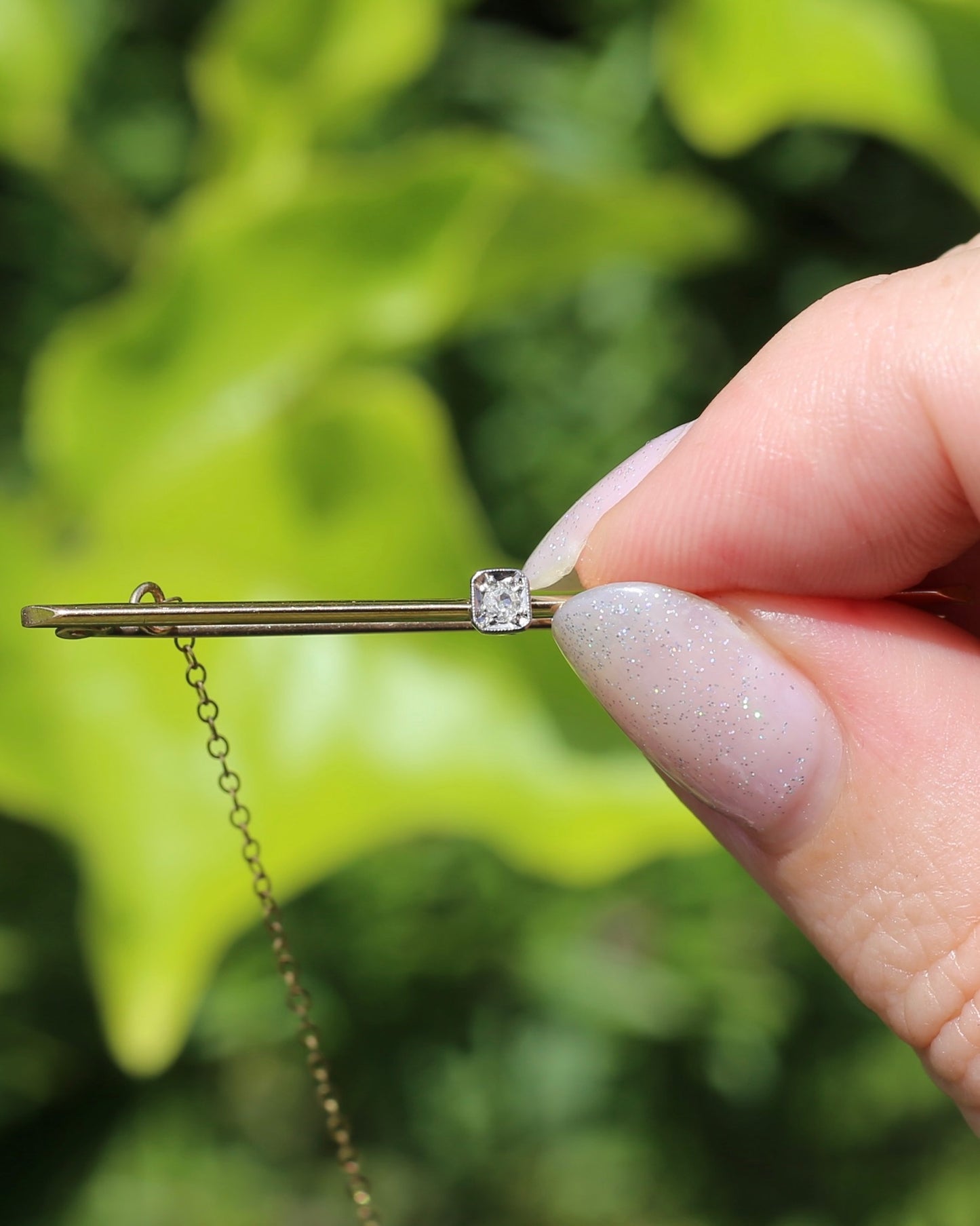 Antique 15ct Knife Edge Brooch with Old Cut Diamond, 15ct Old Gold with Platinum Top Setting, 2.65g