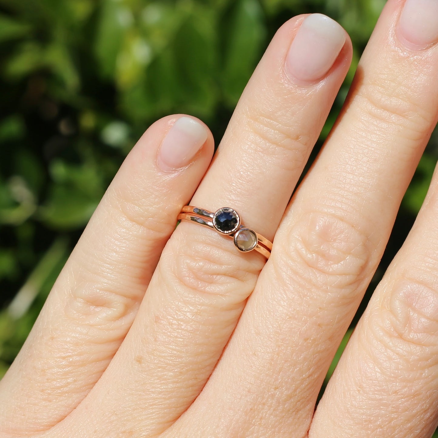 Rose Cut Black Diamond/ Moissanite Ring, 14ct Rose Gold, size 6 or L1/2