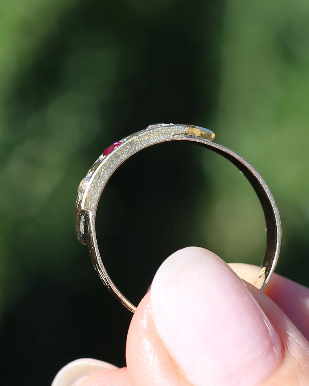 1873 15ct Band with 18ct Trilogy Old Cut Star Set Addition, 15 & 18ct Gold, size R1/2 or 8.75 (fits slightly smaller)