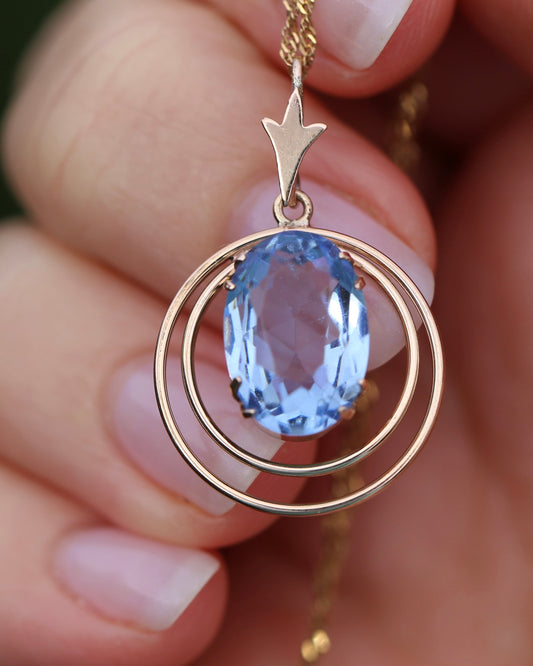 Circa 1940s Blue Glass Pendant, 9ct Old Rosey Gold, 2.35g