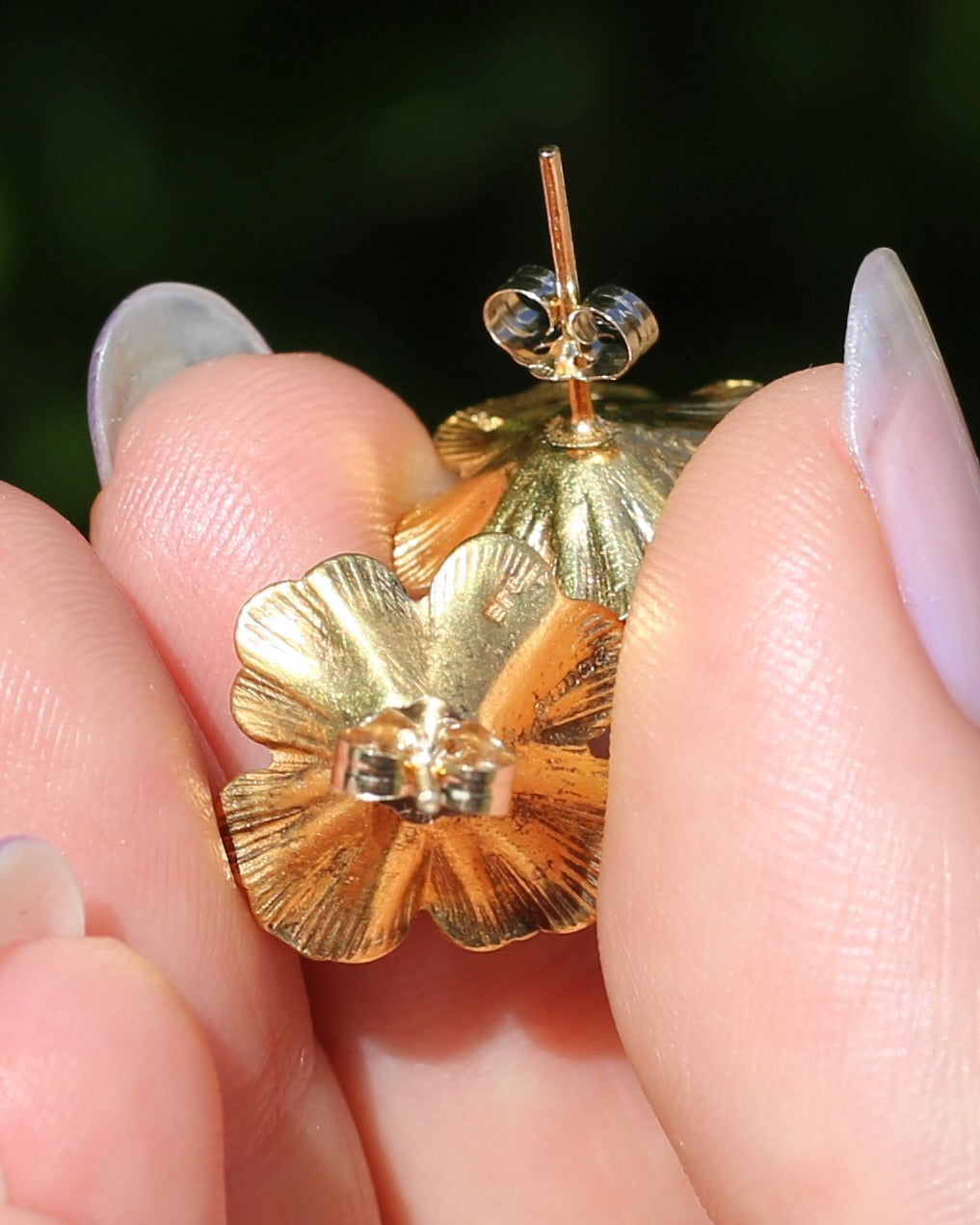 Vintage 1950s Large Floral Earring Studs, 9ct Gold (14K butterflies), Birmingham Made, 3.27g