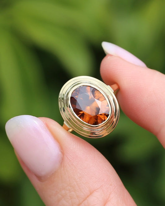 5.08ct Bezel Set Tiered Zircon Ring, 9ct Yellow Gold, size P or 7.5, 14ct Yellow Gold, 4.06g