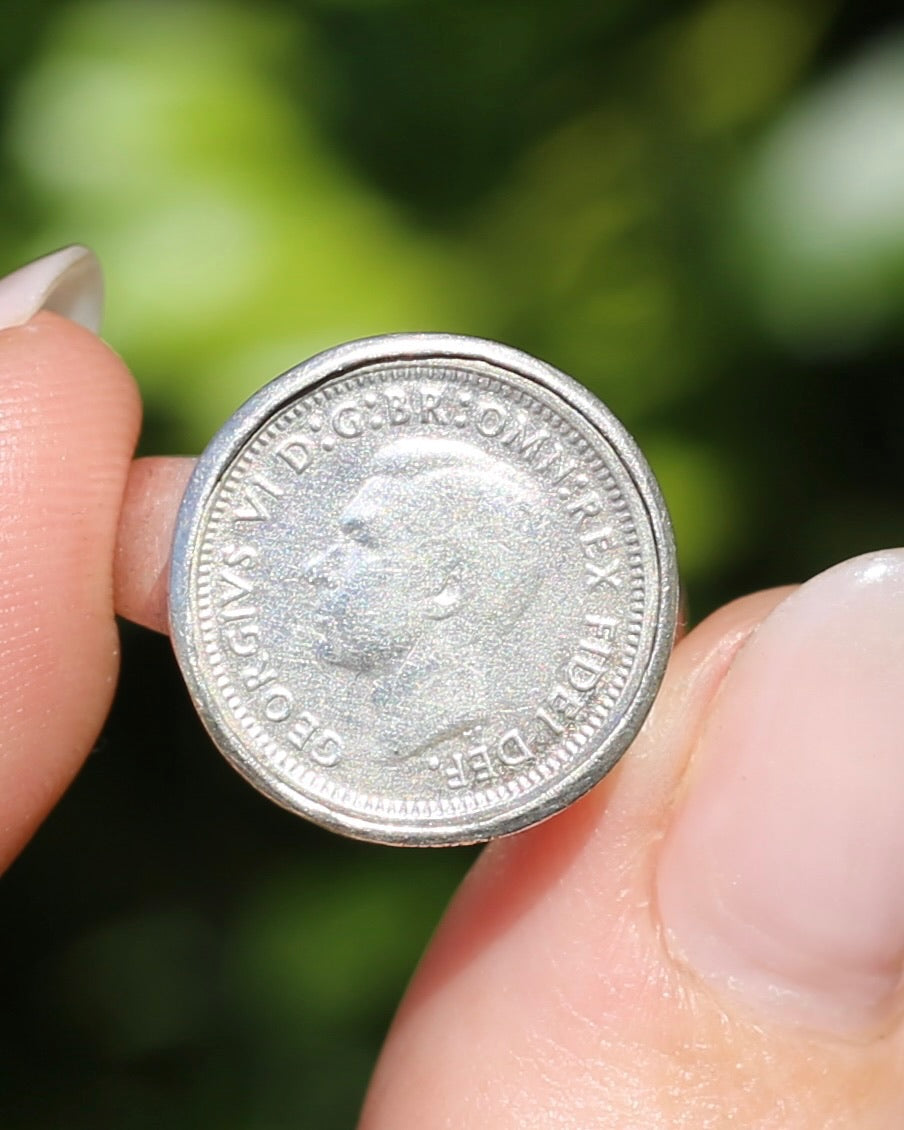 1952 Threepence Piece Silver Ring, 7.1g, size O or 7