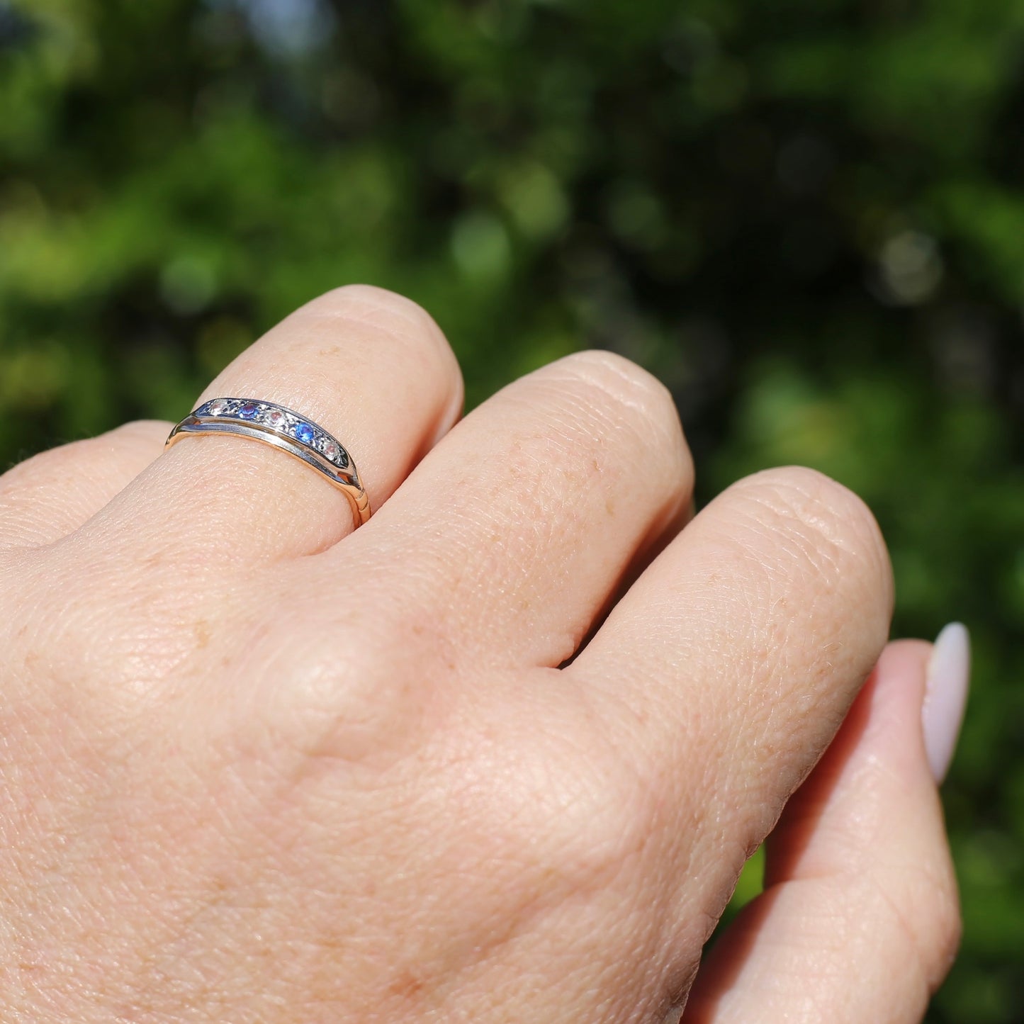 1930s 15ct Gold and Platinum 5 Stone Spinel Ring, 15ct Yellow Gold & Platinum, size M1/2 or 6.5