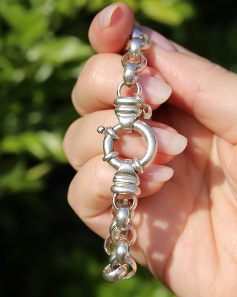 Vintage Sterling Silver Belcher Bracelet, Italian Bolt Clasp, 18.5cm or 7.25 inches, 29.9g