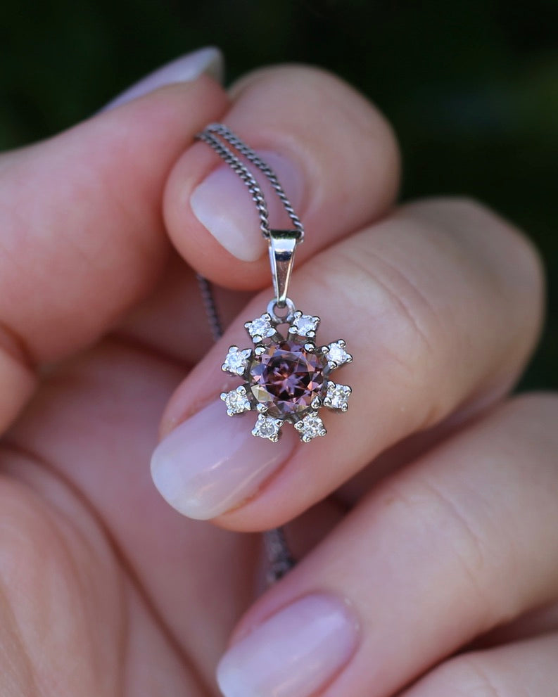 1.53ct Australian Zircon and Diamond Pendant, 14ct White Gold, 1.87g