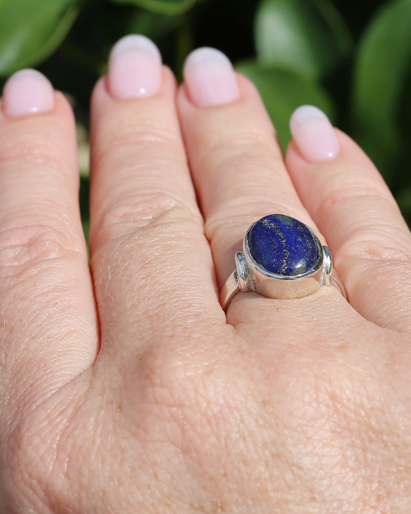 Lapis Cabochon in Silver Bezel Setting, Sterling Silver, size P1/2 or just under 8, 4.9g
