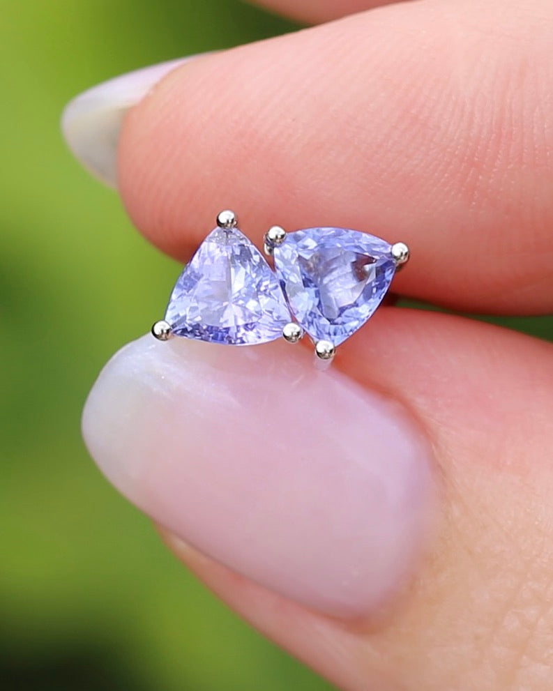 Trillion Cut Tanzanite Earrings, 14ct White Gold, 1.32g