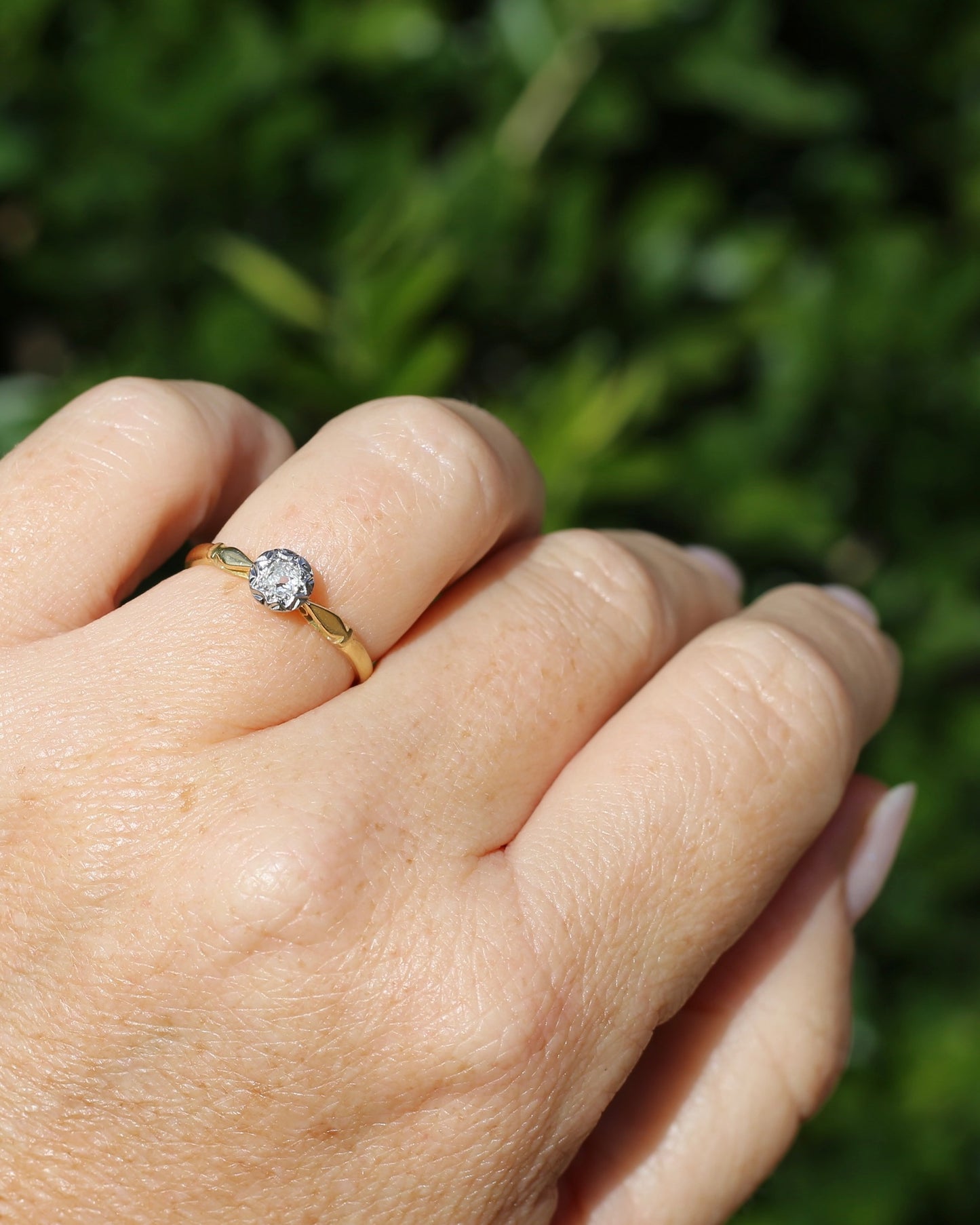 Circa 1930s Old Cut Solitaire, 18ct Yellow Gold and Diamond, size 7 or N1/2