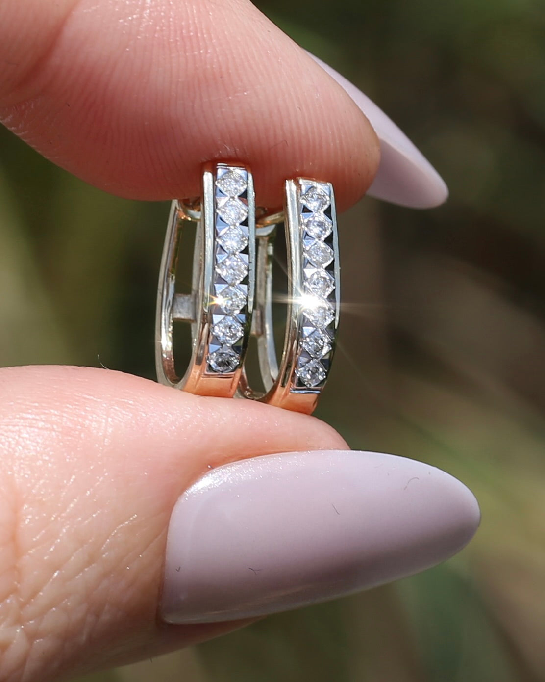 Mixed Metal Natural Diamond Huggies, 10ct Yellow and White Gold, 16 x 3.4mm, 2.45g