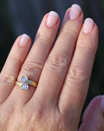 Vintage Toi Et Moi Two Stone Natural Diamond Ring, 18ct Yellow and White Gold Ring, size P1/2 or just over 7.75, 4.42g, with valuation