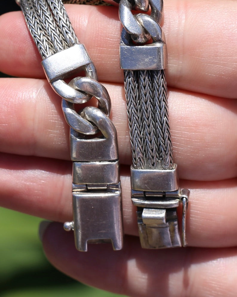 Chunky Foxtail and Curb Bracelet, Sterling Silver, 17.5cm or just under 7 inches, 40.7g