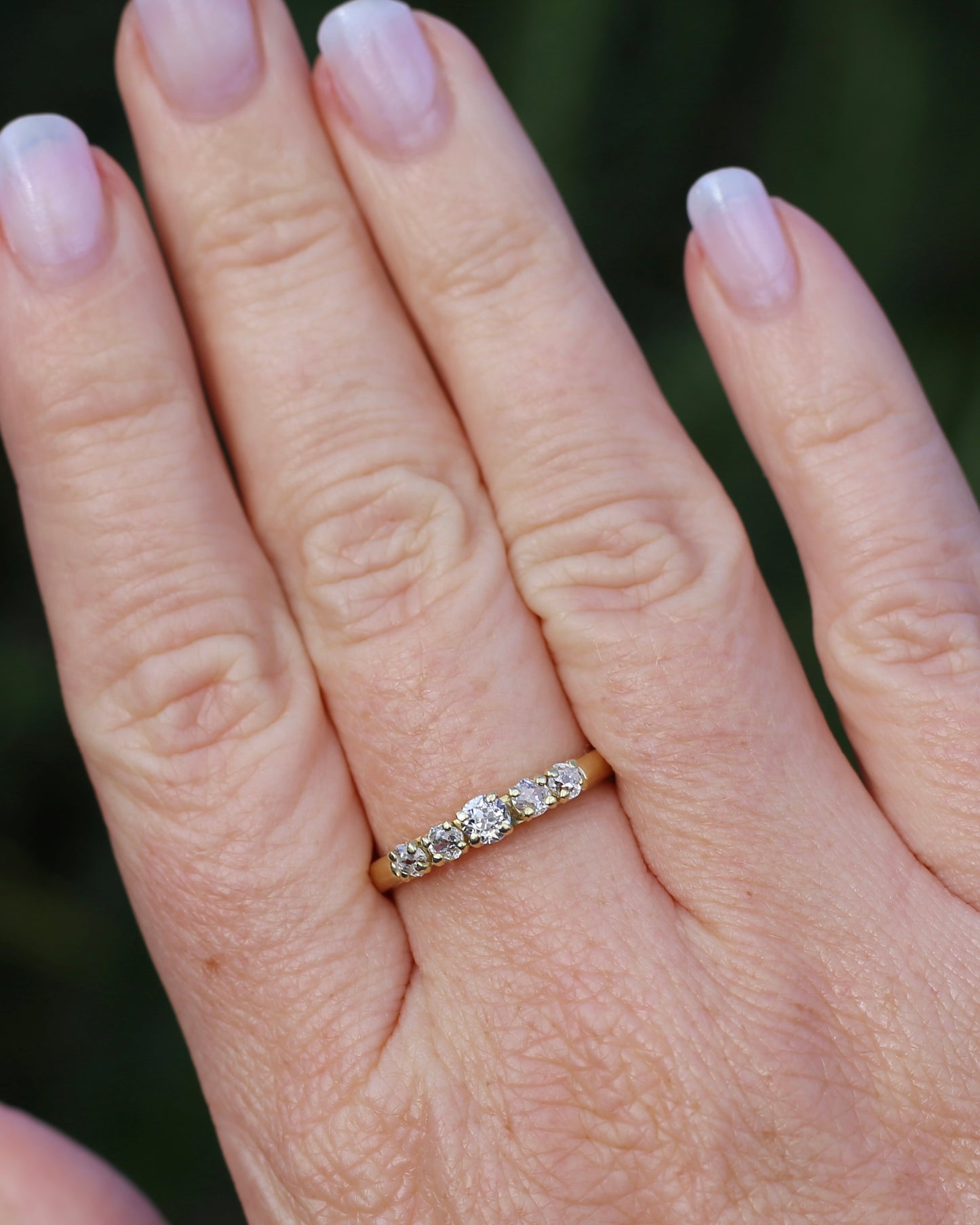 Five Stone Old Cut Diamond Ring approx 0.85ct, Claw Set, 18ct Yellow Gold, size T or 9.5