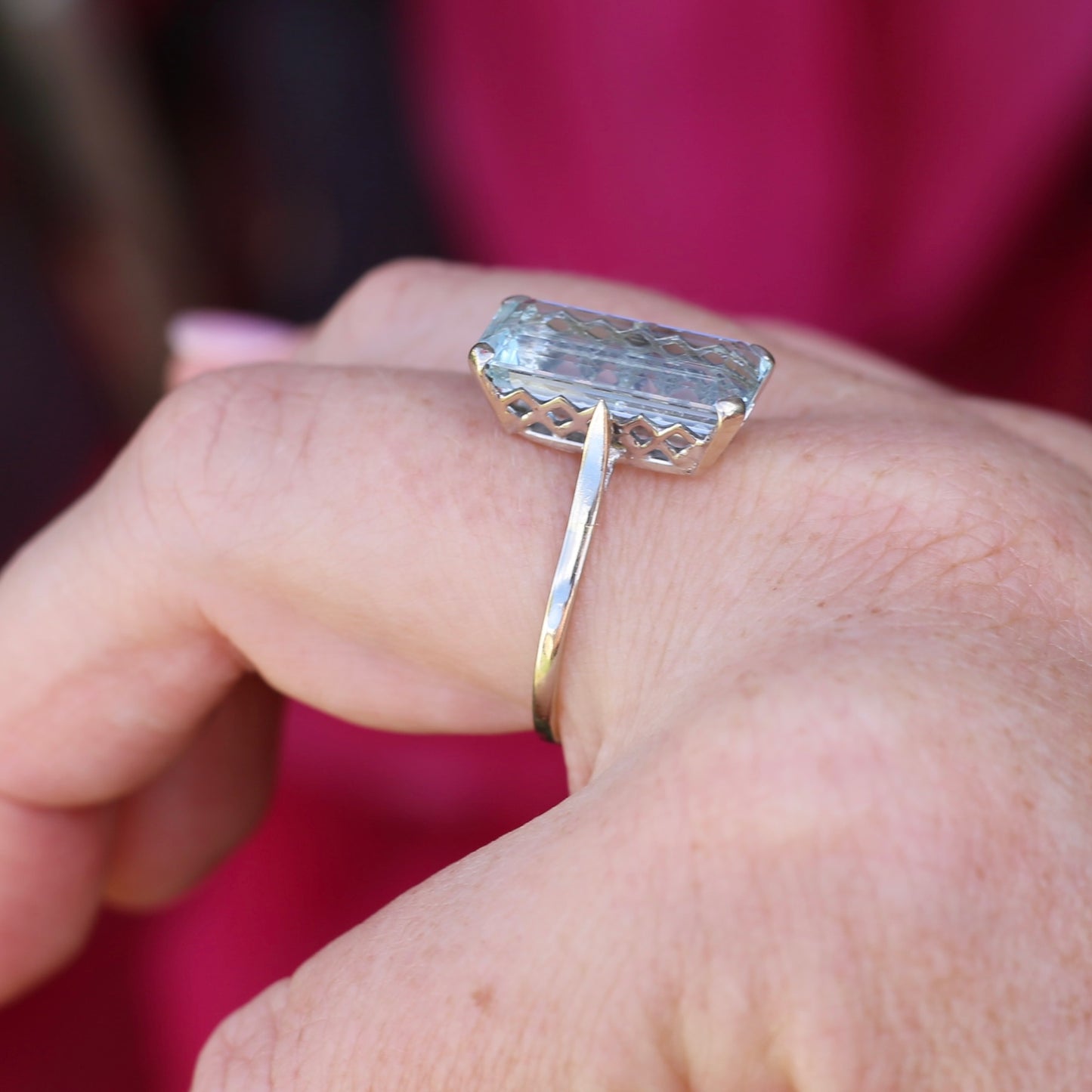 8.46ct Rectangular Step Cut Aquamarine in Hand Made French 18ct White Gold, size U1/2 (offering a free re-size on this)