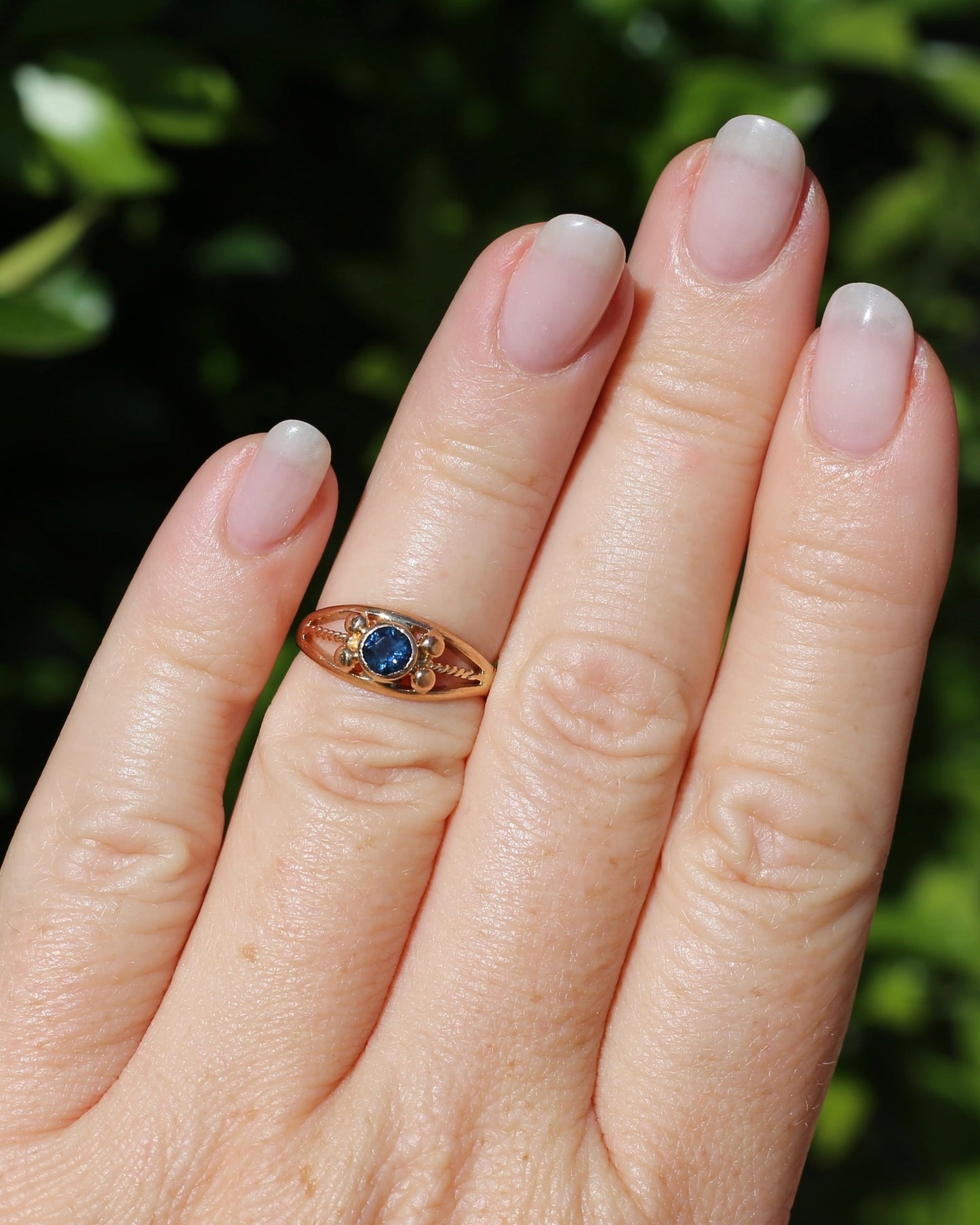 Bezel Set Blue Sapphire in Rose Gold Ring, 9ct Rose Gold, size K or 5.5, 2.30g