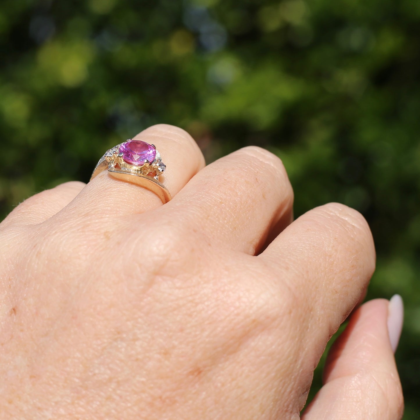 Asymmetric Pink Sapphire and White Spinel Dress Ring, 10ct Yellow Gold, size  N or 6.75