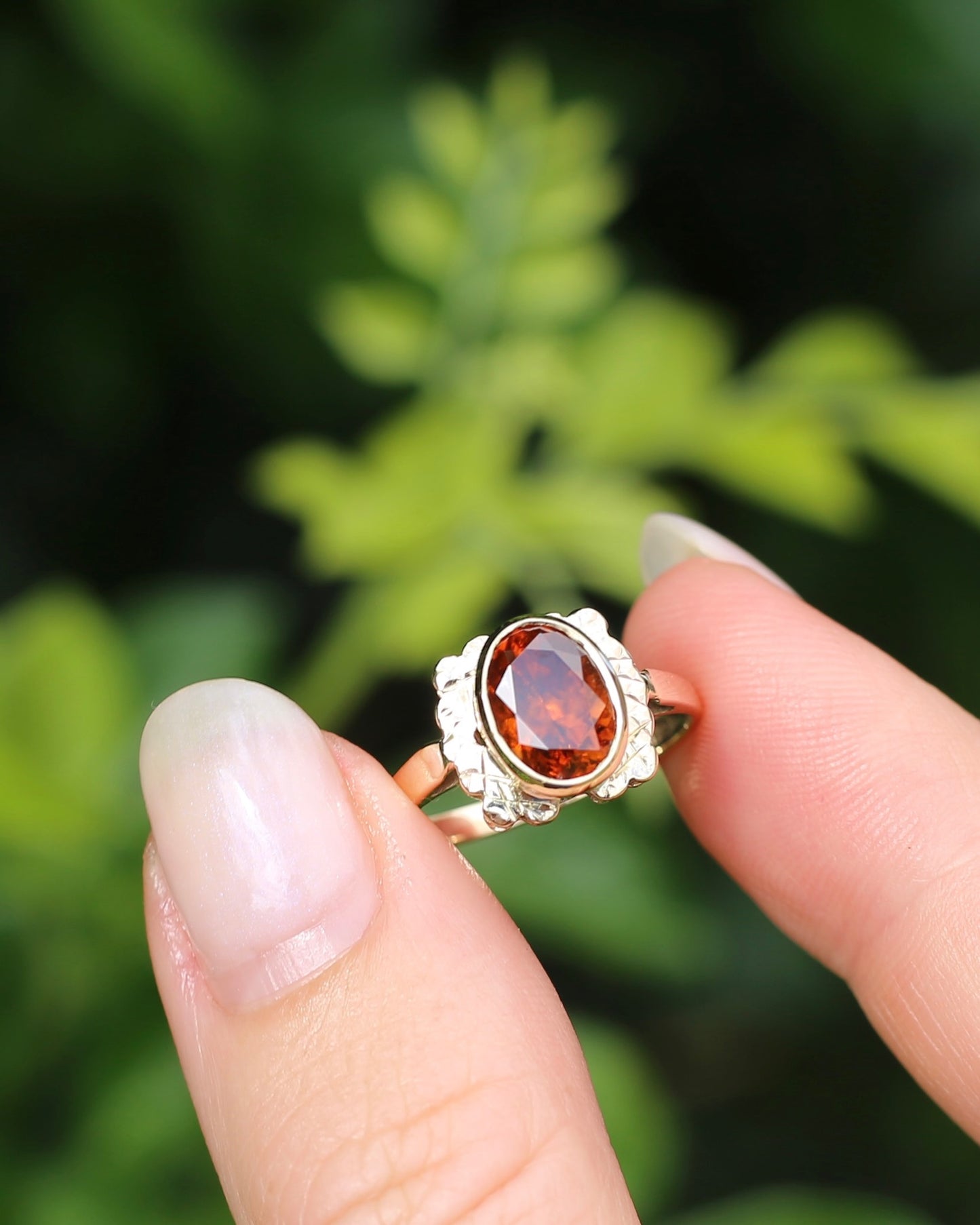 Custom Cut 3.54ct Oval Whiskey Brown Zircon, Bezel Set, 9ct Yellow Gold Birmingham Made 1994 Ring, size P or 7.75