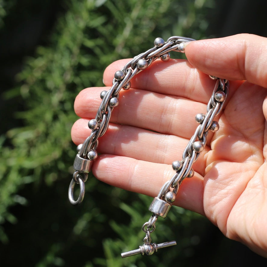 Chunky Silver Bracelet with Overlapping Loops and Dot Ball Detail, 45.3g