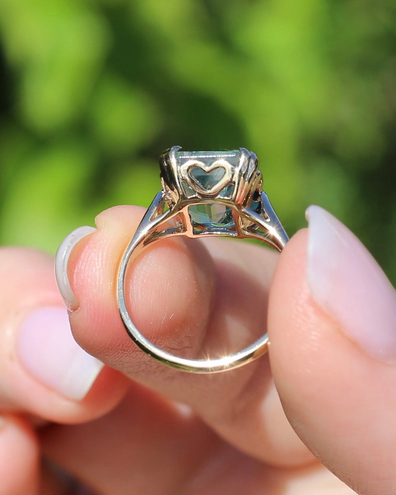 Second Glance - Natural 4.3ct Emerald Cut Aquamarine in Vintage 1963 London Made Ring, 9ct Yellow Gold, size K1/2 or 5.5, 3.04g