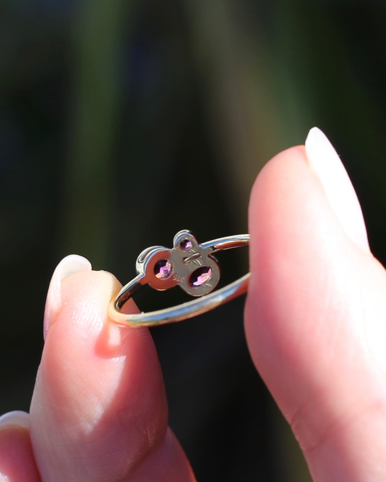 Rhodolite Garnet Three Stone Modern Bezel Set Bubble Trilogy, 9ct Yellow Gold, size O or 7.25, 1.75g