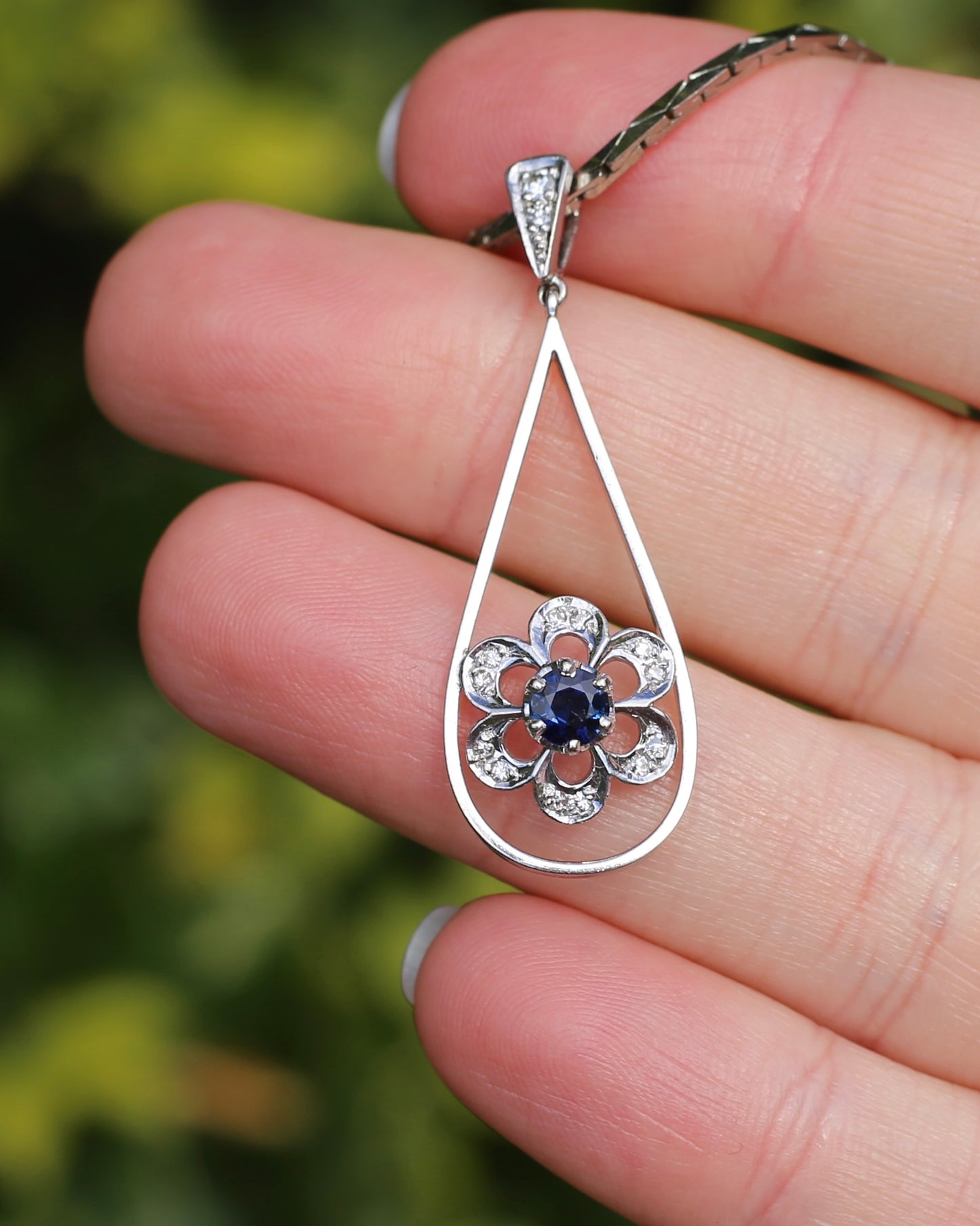 Vintage Natural Sapphire and Diamond Pendant, 18ct White Gold, 2.64g