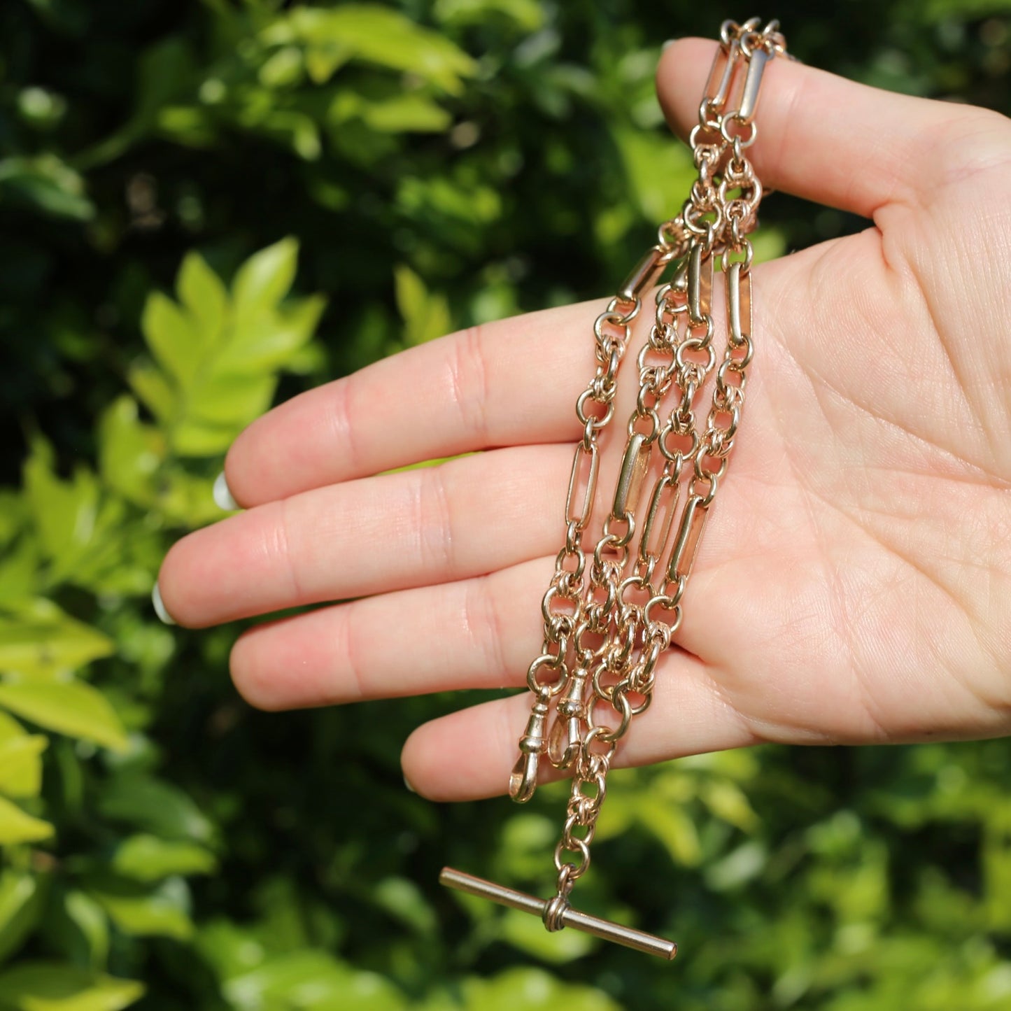 Antique - likely Victorian - Fancy Link 9ct Rosey Gold Double Watch Chain with Fob, 21inches, 41.25g