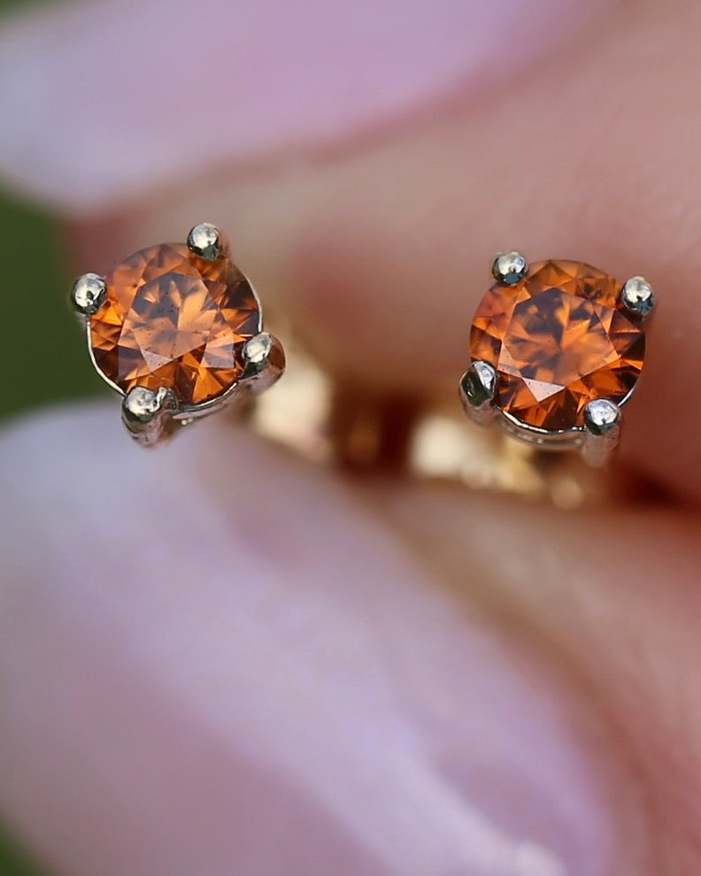 0.3ct Vibrant Burnt Orange Australian Zircon Studs, 9ct Yellow Gold, 0.48g