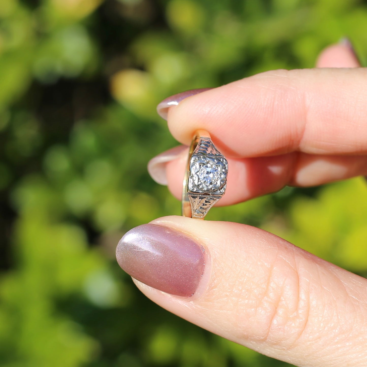 1930s Art Deco Inspired Platinum and 18ct Gold Solitaire Ring, size N or almost 6.75