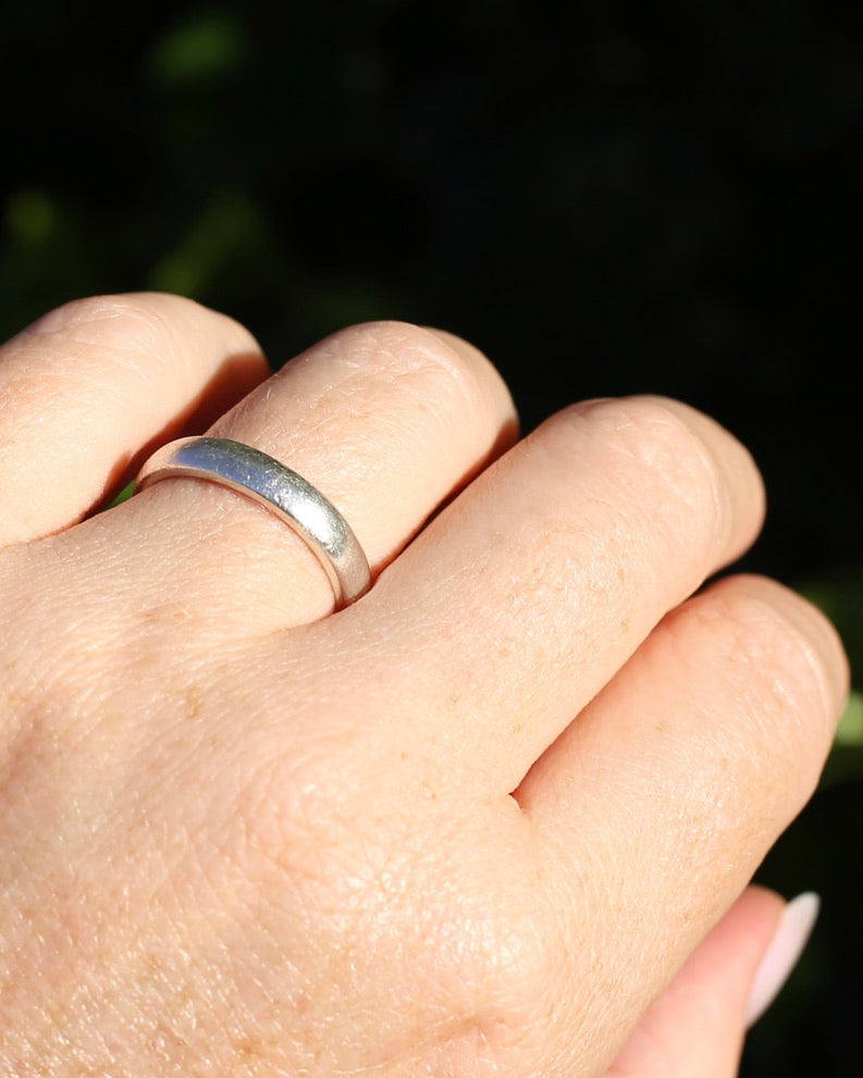 4mm Chunky Half Round Silver Band, Sterling Silver, Size Q or 8.25, 4.5g